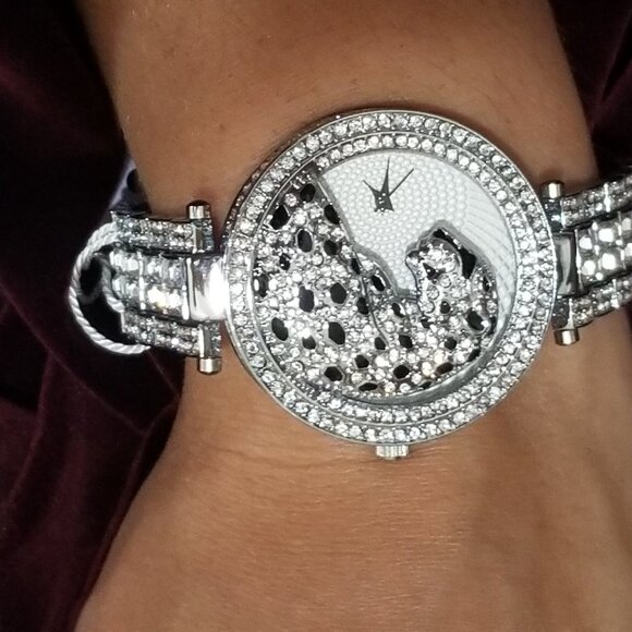 18K White GOld CZ Diamond Leopard BLING Watch! main image 8